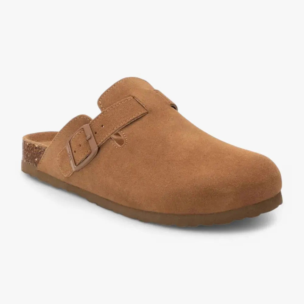Xti Camel Suede Clog Slip-Ons with Cork Footbed
