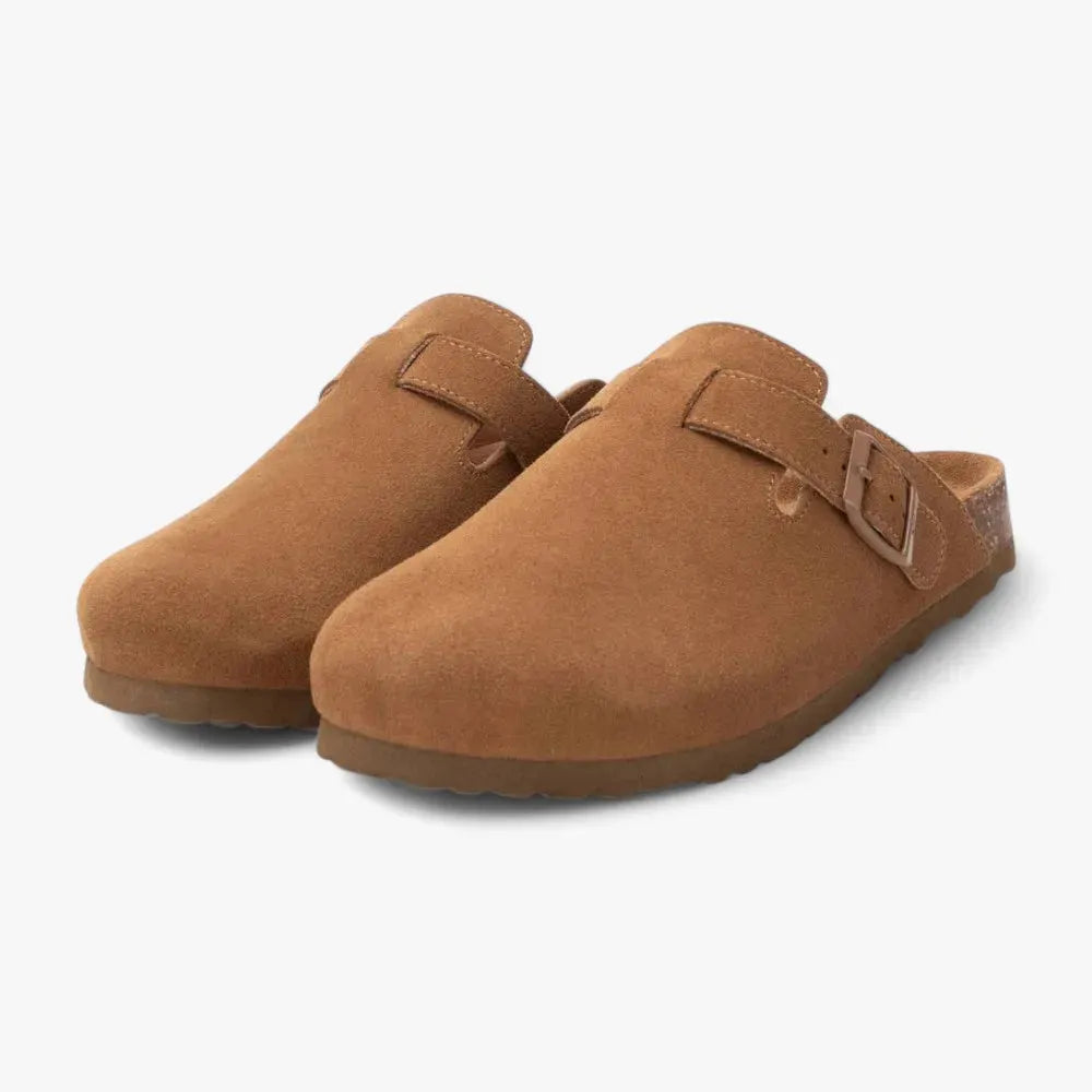 Xti Camel Suede Clog Slip-Ons with Cork Footbed