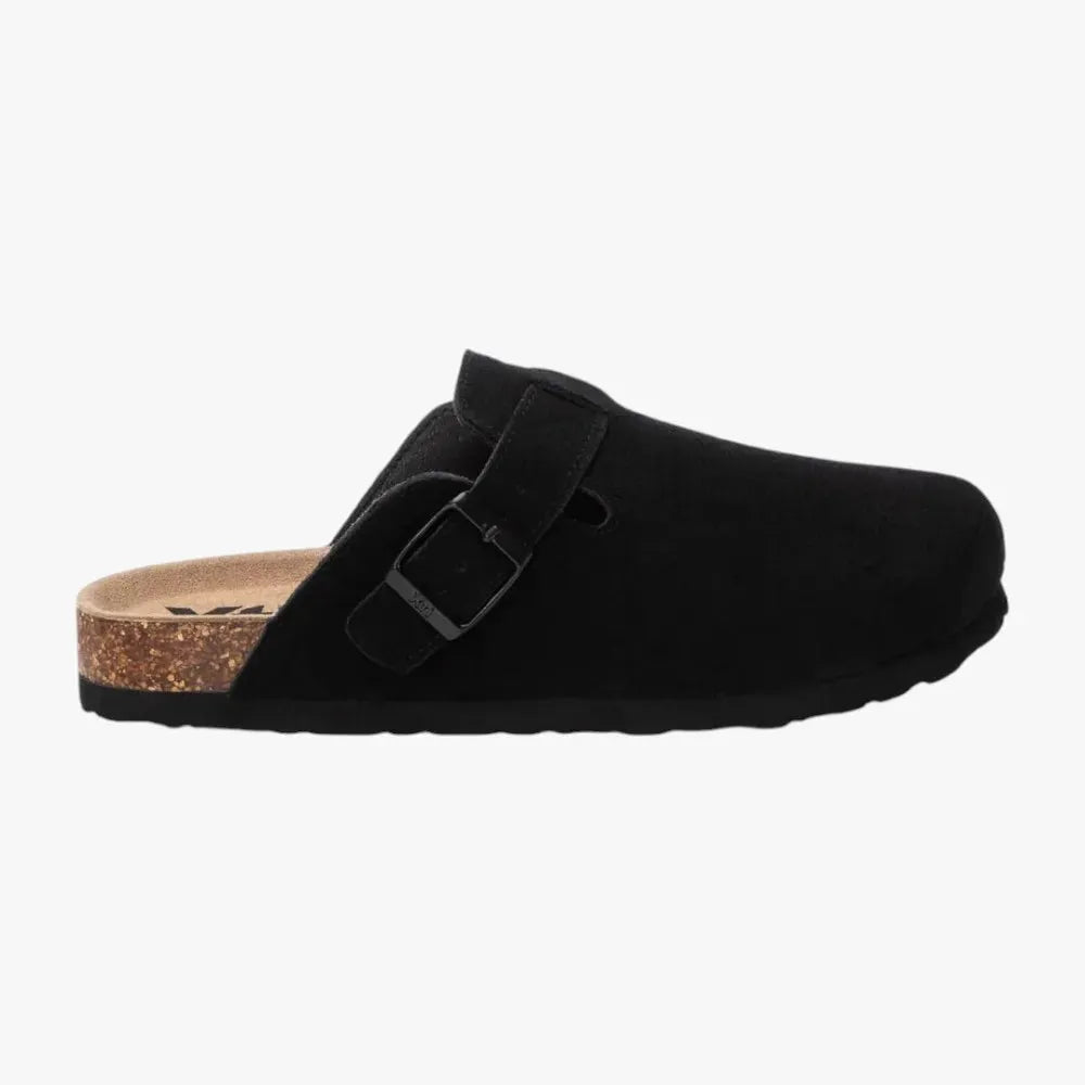 Xti Black Suede Clog Slip-Ons with Cork Footbed - Leavys Shoes