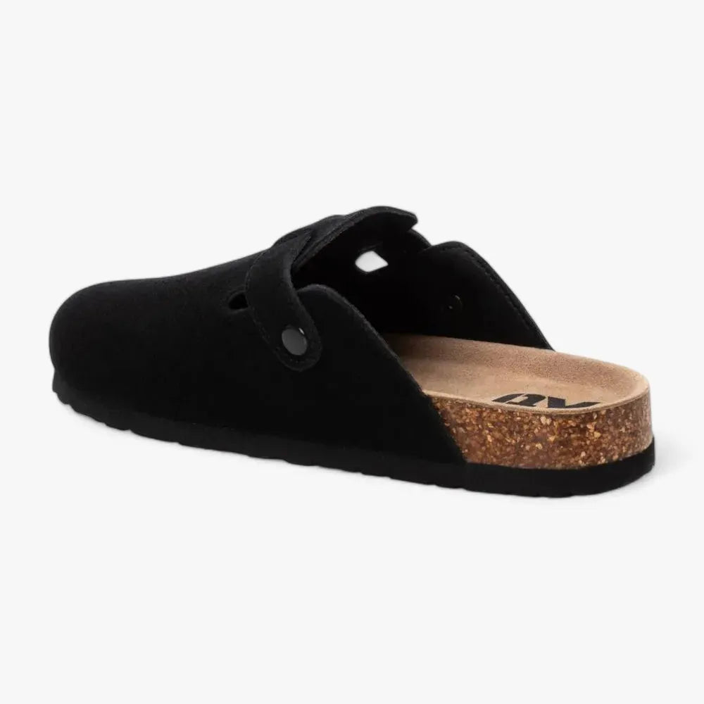 Xti Black Suede Clog Slip-Ons with Cork Footbed - Leavys Shoes