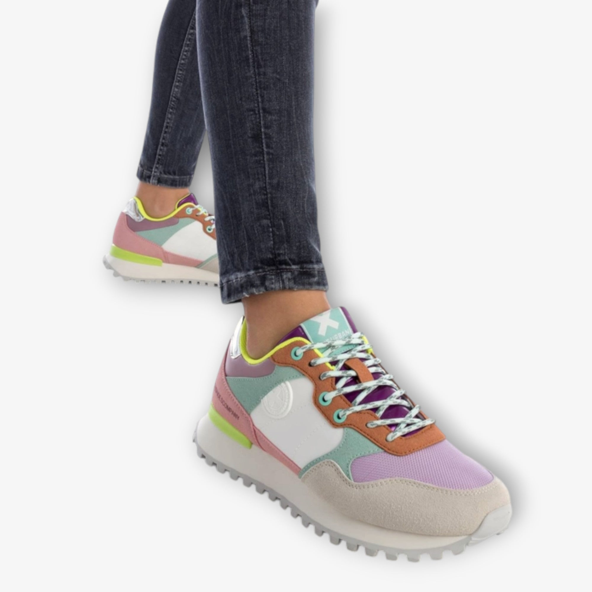 XTI White Trainers with Multicoloured Details and Wedge Sole - Leavys Shoes