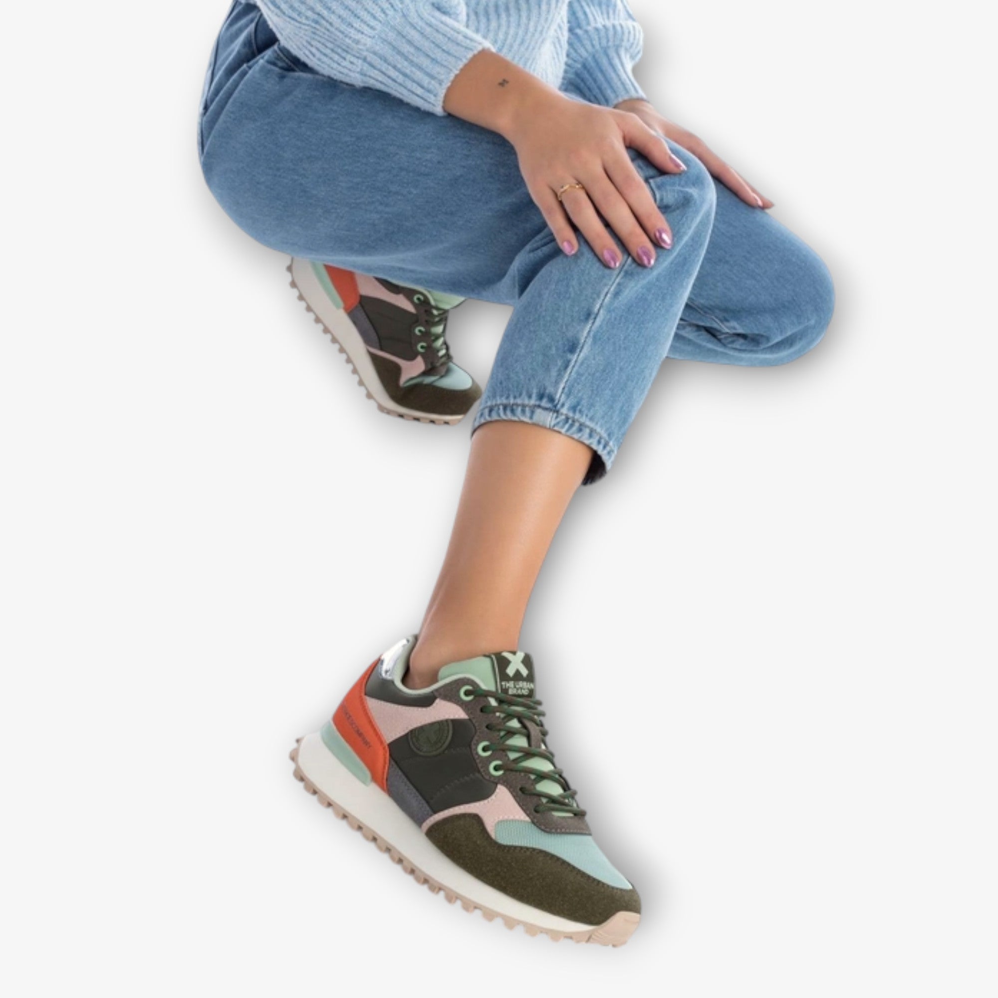 XTI Khaki Trainers with Multicoloured Details and Wedge Sole - Leavys Shoes