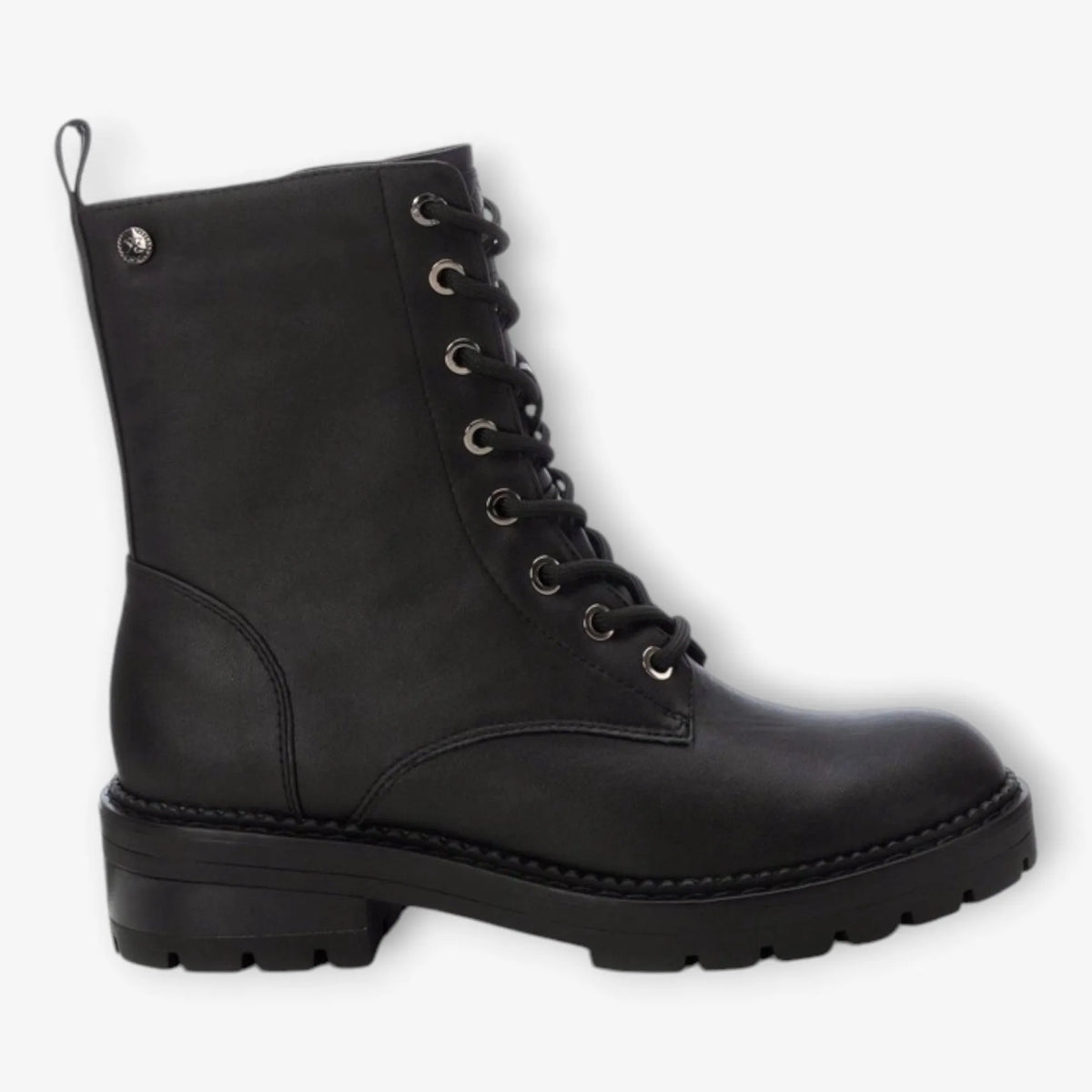 XTI Black Lace-Up Boots with Chunky Sole and Side Zip - Leavys Shoes