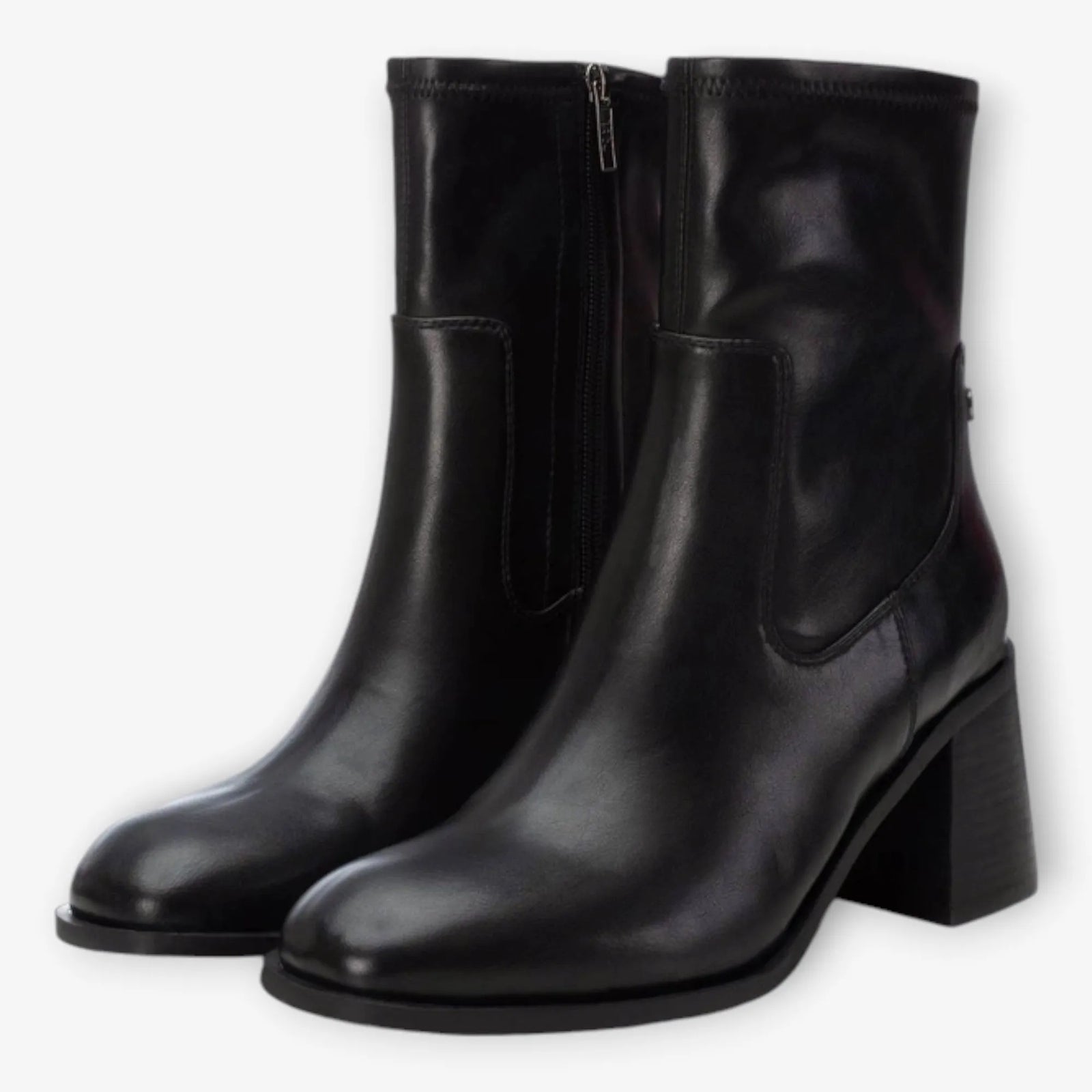 XTI Black Ankle Boots with Block Heel and Square Toe - Leavys Shoes