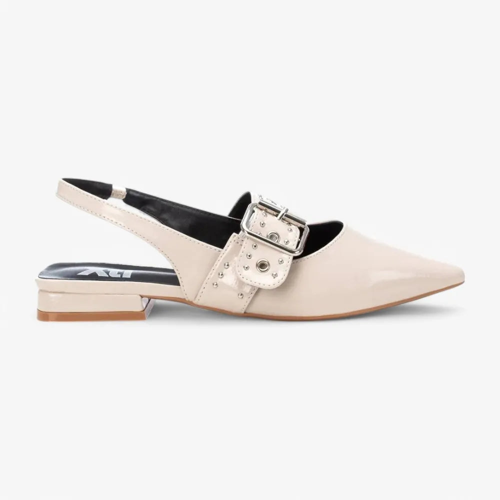 Xti Beige Patent Ballerina with Studded Buckle Strap