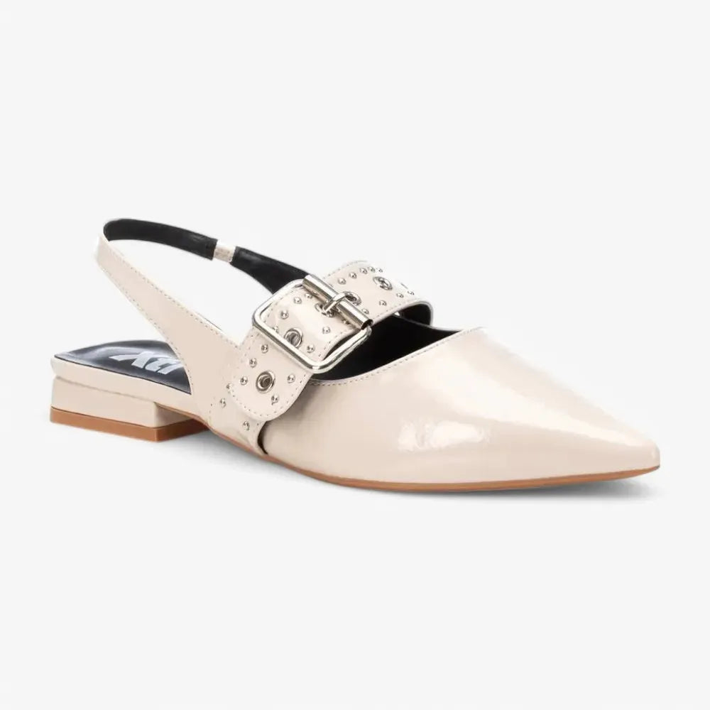 Xti Beige Patent Ballerina with Studded Buckle Strap
