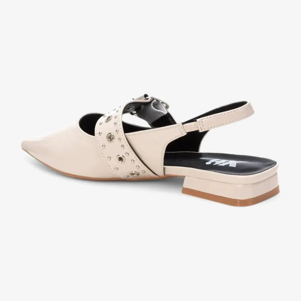 Xti Beige Patent Ballerina with Studded Buckle Strap