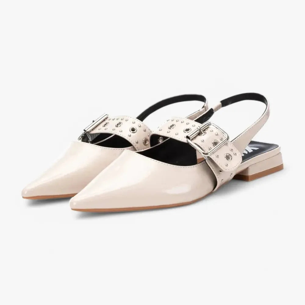 Xti Beige Patent Ballerina with Studded Buckle Strap