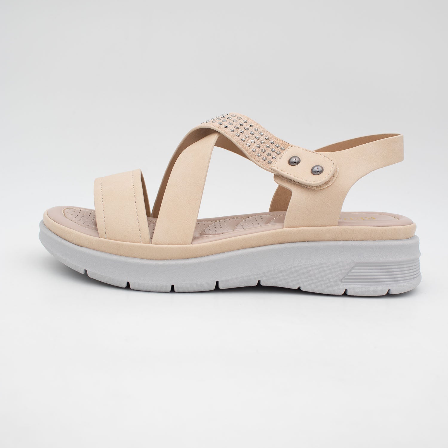 Redz Beige Summer Sandal – Cushioned Comfort with Glam Accents