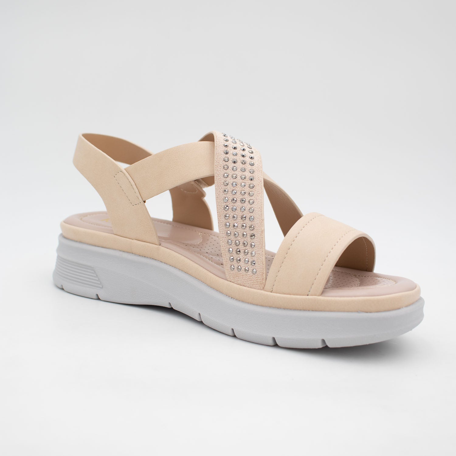 Redz Beige Summer Sandal – Cushioned Comfort with Glam Accents