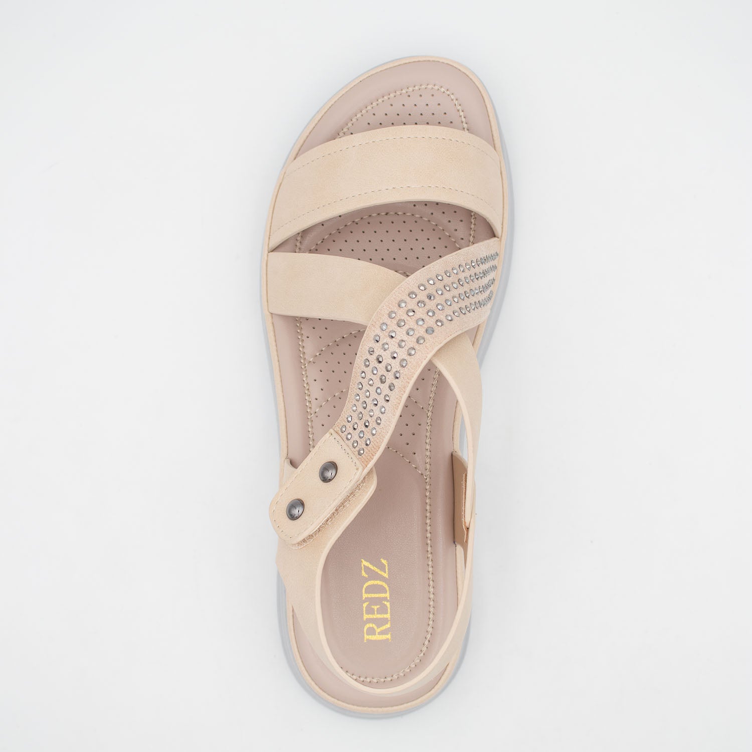 Redz Beige Summer Sandal – Cushioned Comfort with Glam Accents - Leavys Shoes