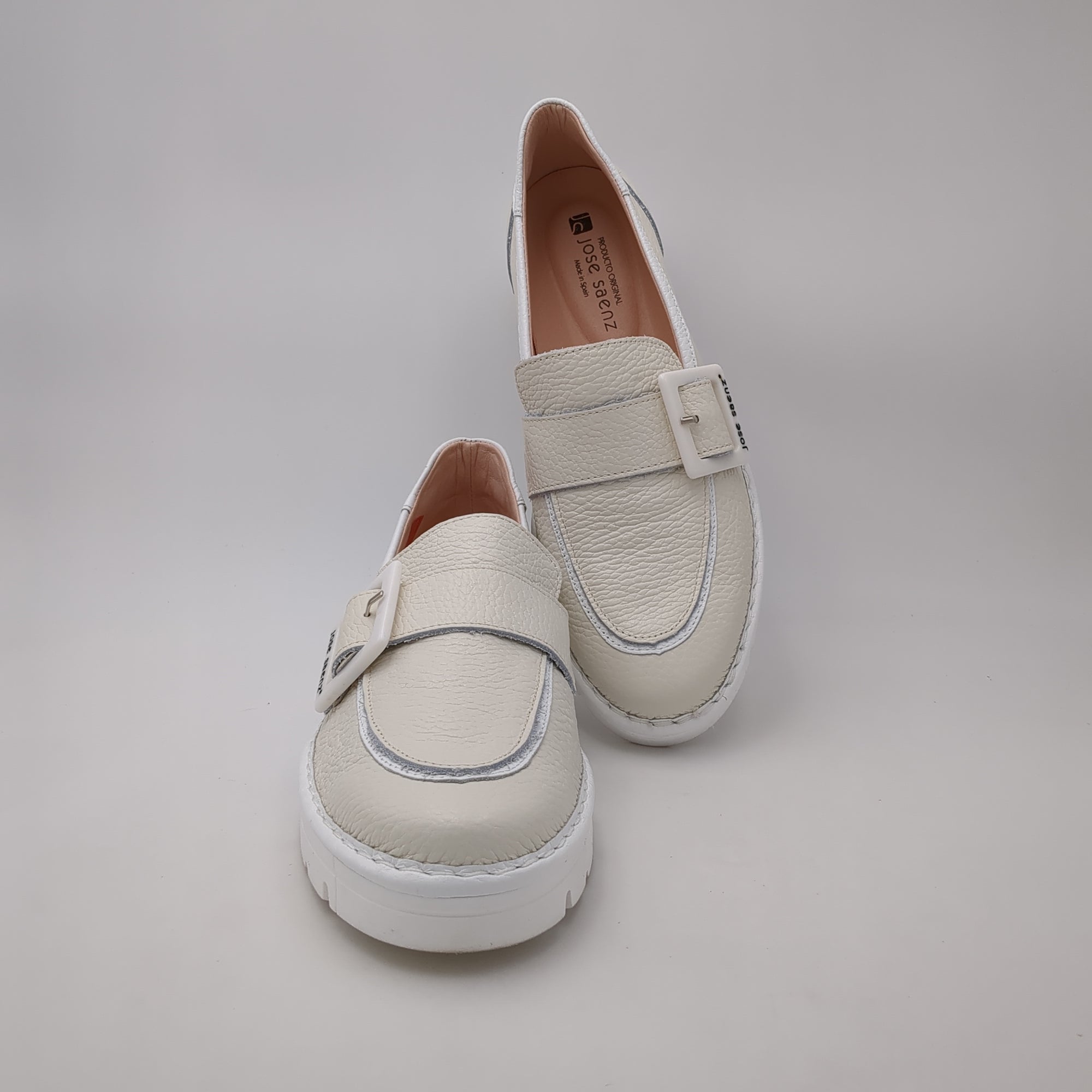 Jose Saenz Cream Leather Loafers with Sporty Sole - Women's Luxury Footwear