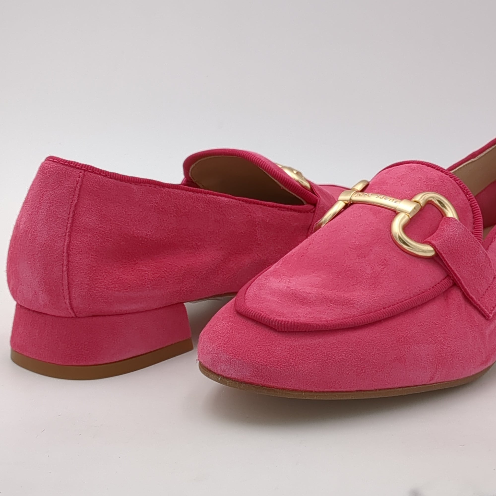 Jose Saenz Fuchsia Suede Loafers - Comfort & Gold Chain Detail