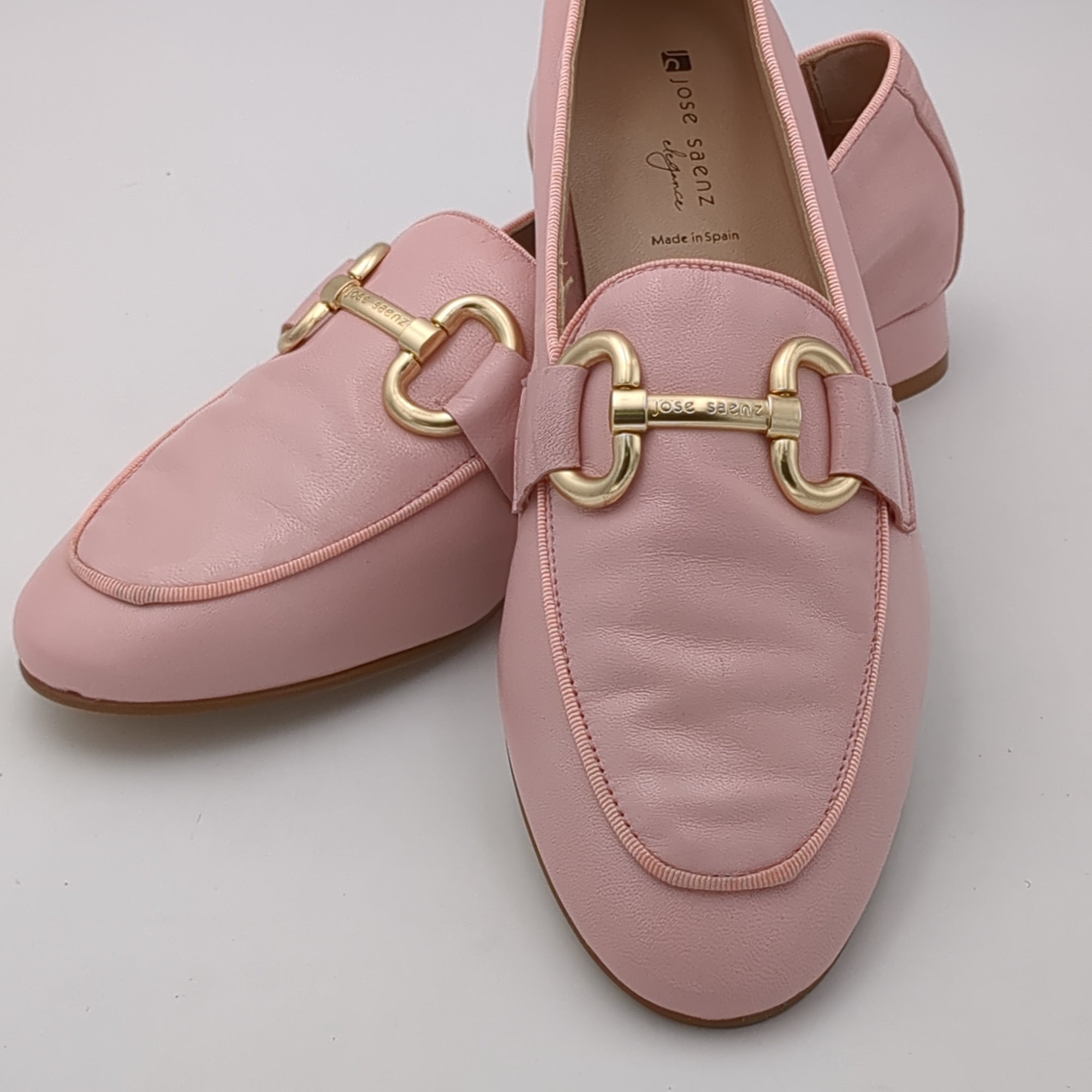 Jose Saenz Light Pink Loafers with Gold Chain Detail for Women
