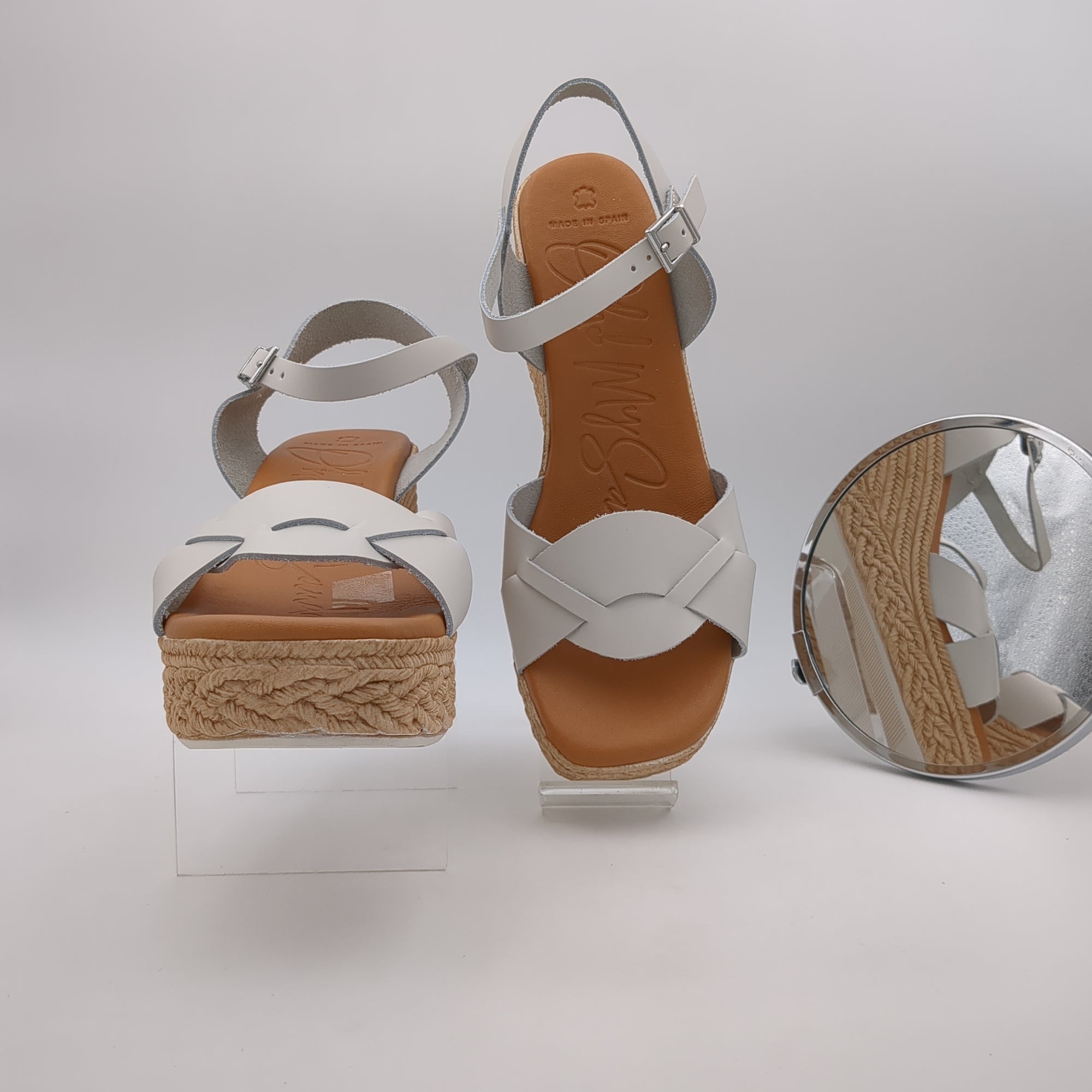 Oh My Sandals 5460 HIELO Cream Wedge Sandals with Memory Foam and Faux Rope Detail