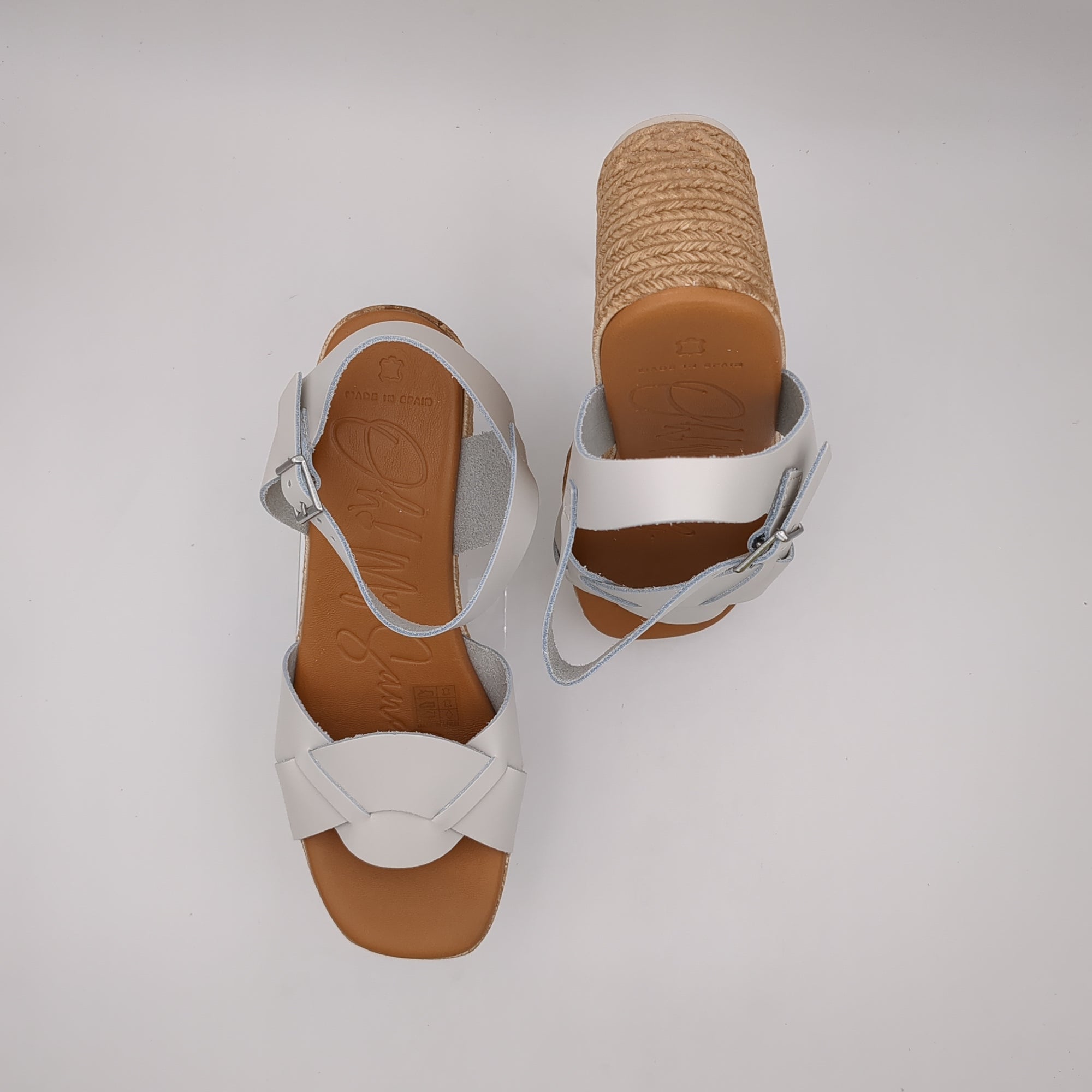 Oh My Sandals 5460 HIELO Cream Wedge Sandals with Memory Foam and Faux Rope Detail