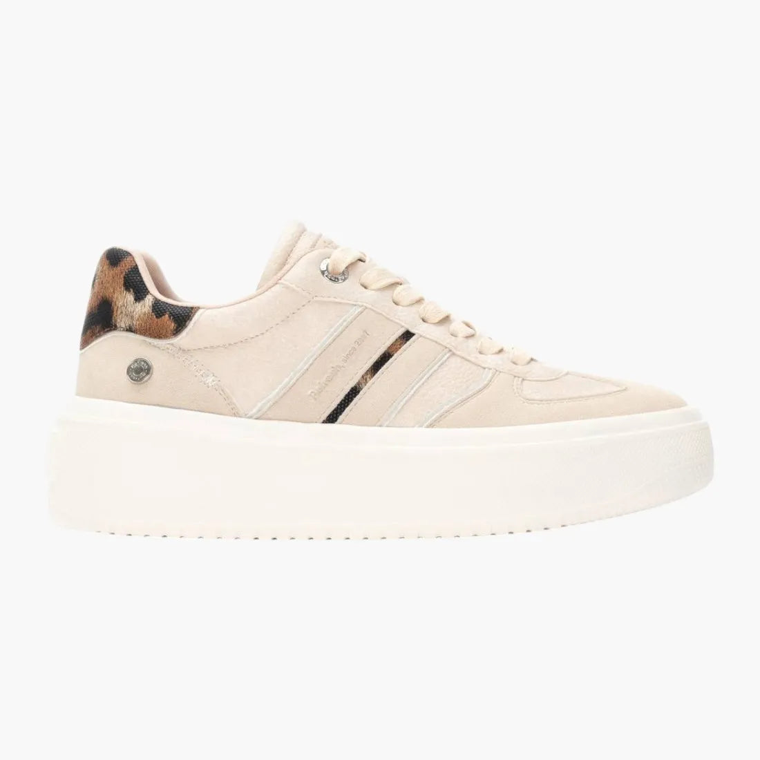 Refresh Beige Vegan Platform Trainers with Leopard Trim
