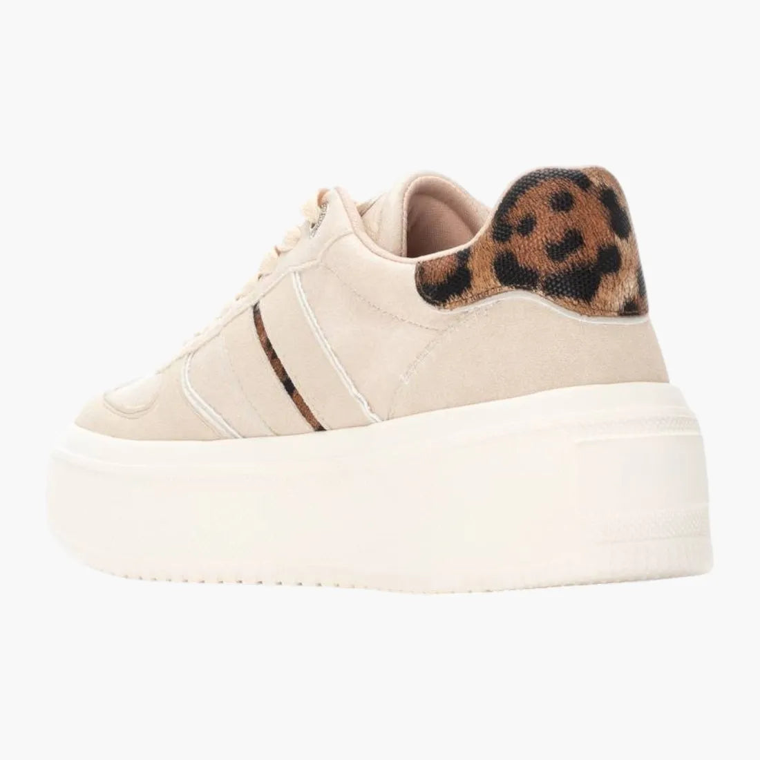 Refresh Beige Vegan Platform Trainers with Leopard Trim - Leavys Shoes