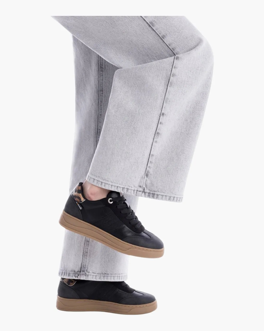 Refresh Black Vegan Trainer with Leopard Detail & Gum Sole