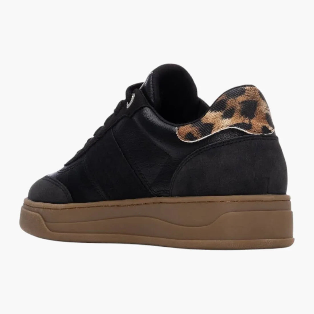 Refresh Black Vegan Trainer with Leopard Detail & Gum Sole