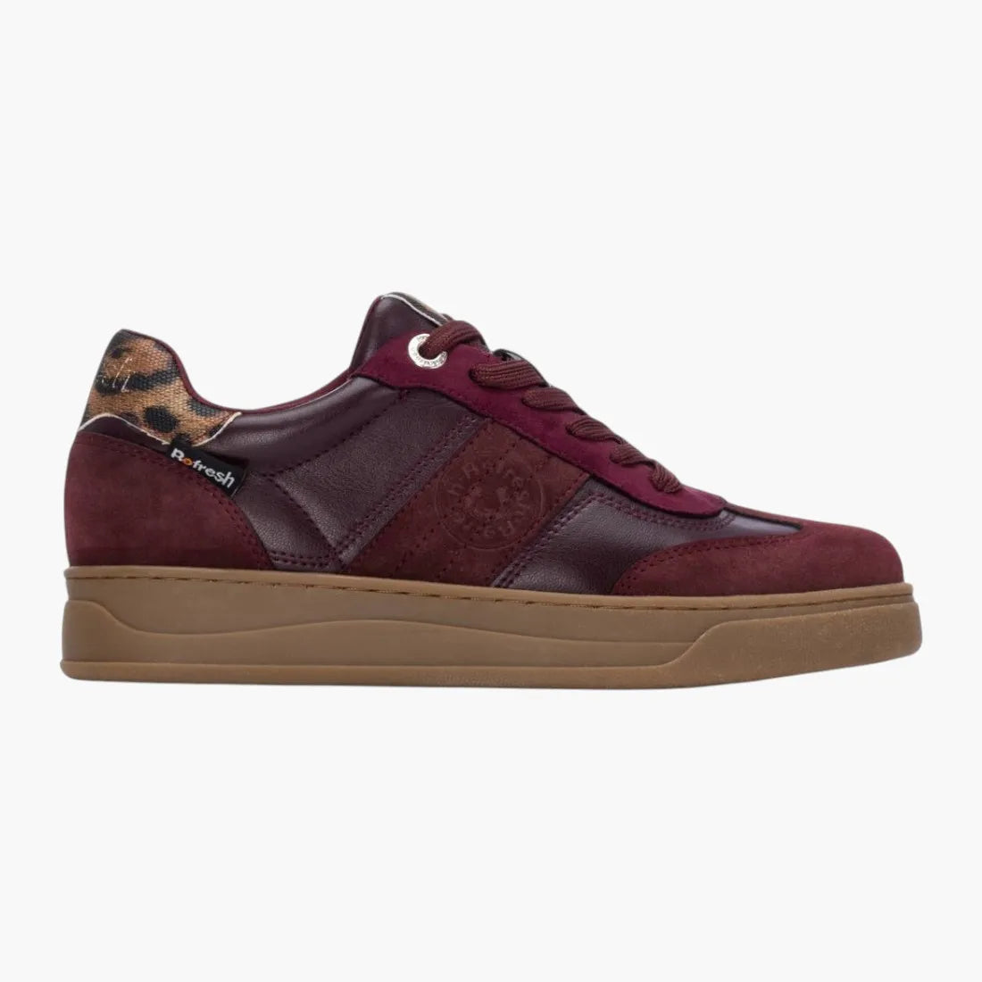 Refresh Vegan Burgundy Trainer with Leopard Detail