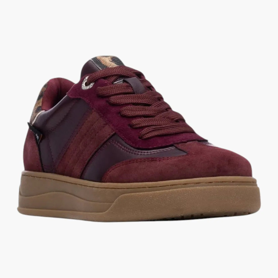 Refresh Vegan Burgundy Trainer with Leopard Detail - Leavys Shoes