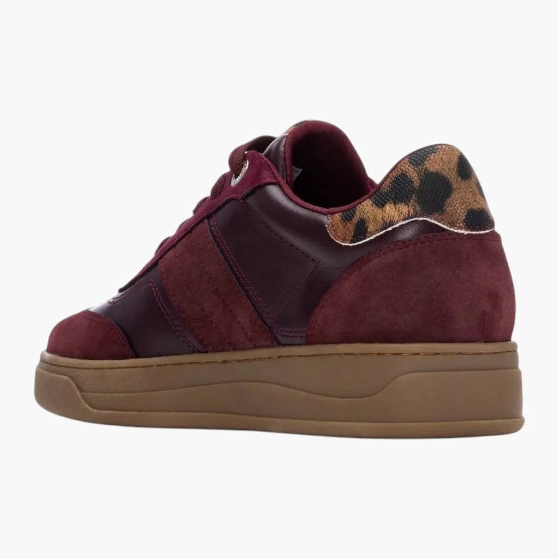 Refresh Vegan Burgundy Trainer with Leopard Detail