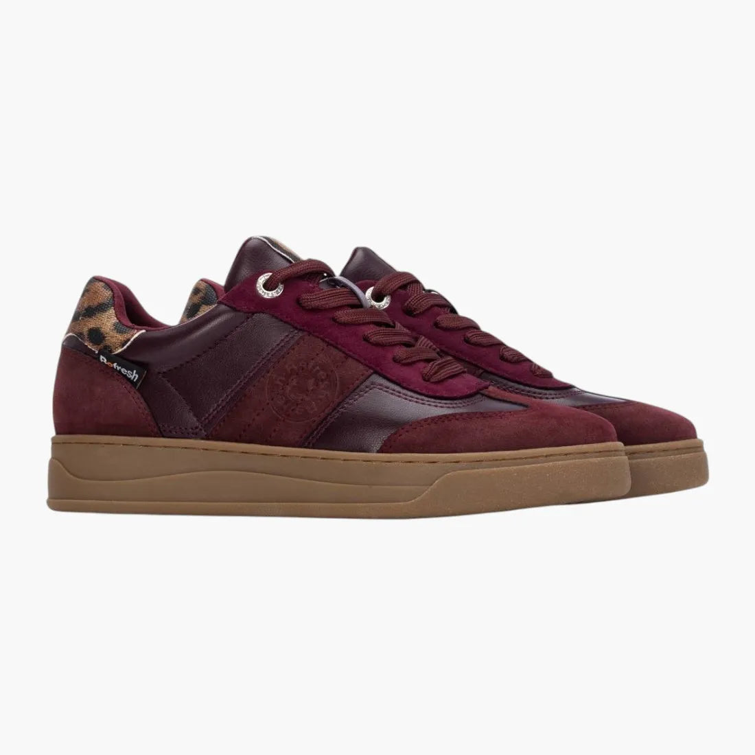 Refresh Vegan Burgundy Trainer with Leopard Detail