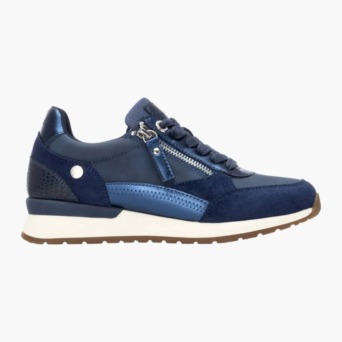 Refresh Navy Faux Leather & Suede Trainers with Zip Detail