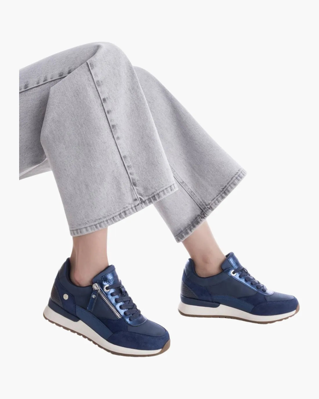 Refresh Navy Faux Leather & Suede Trainers with Zip Detail