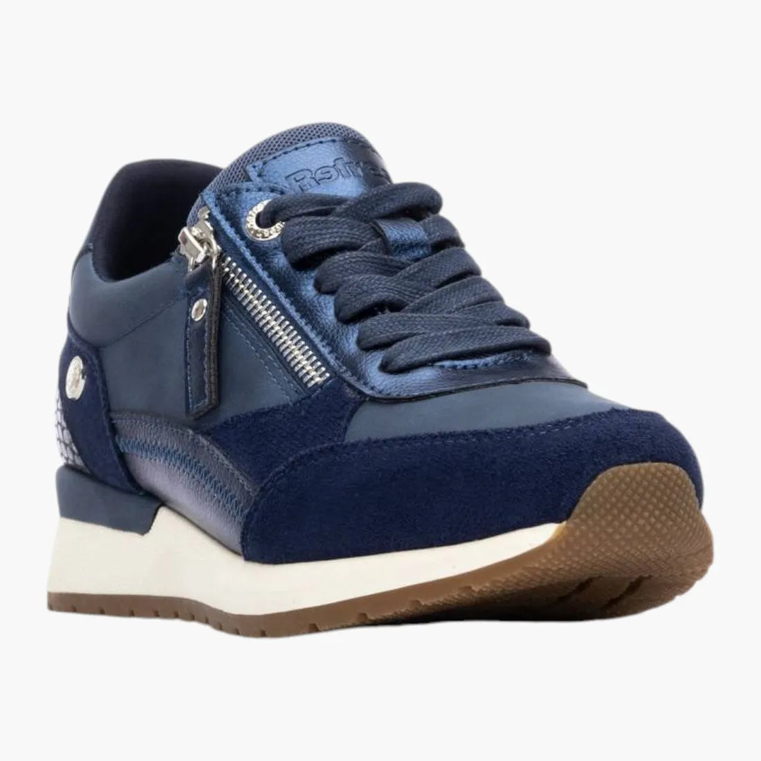 Refresh Navy Faux Leather & Suede Trainers with Zip Detail