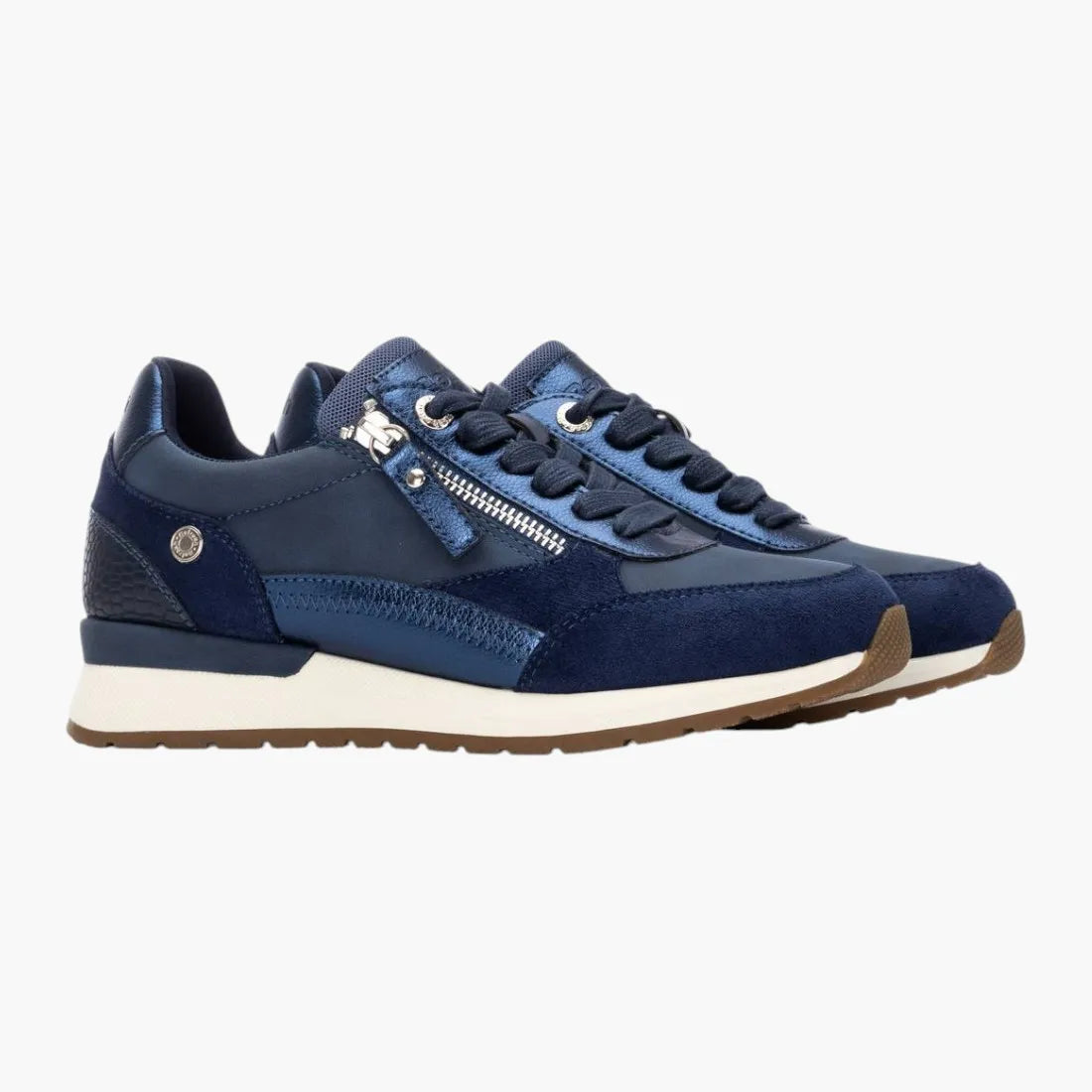 Refresh Navy Faux Leather & Suede Trainers with Zip Detail