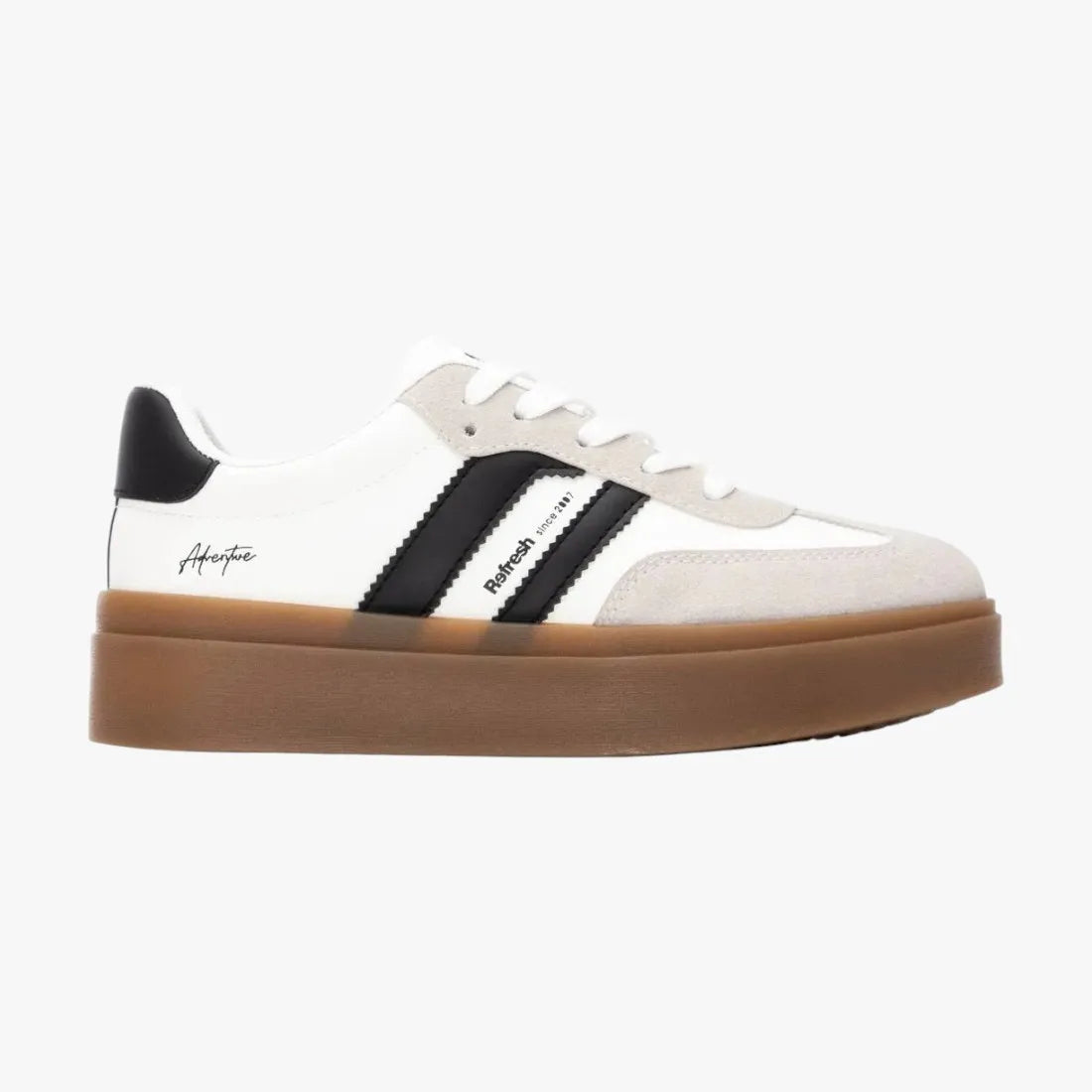 Refresh White & Black Platform Sneakers with Gum Sole - Leavys Shoes