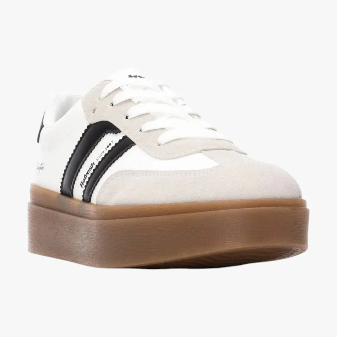 Refresh White & Black Platform Sneakers with Gum Sole - Leavys Shoes