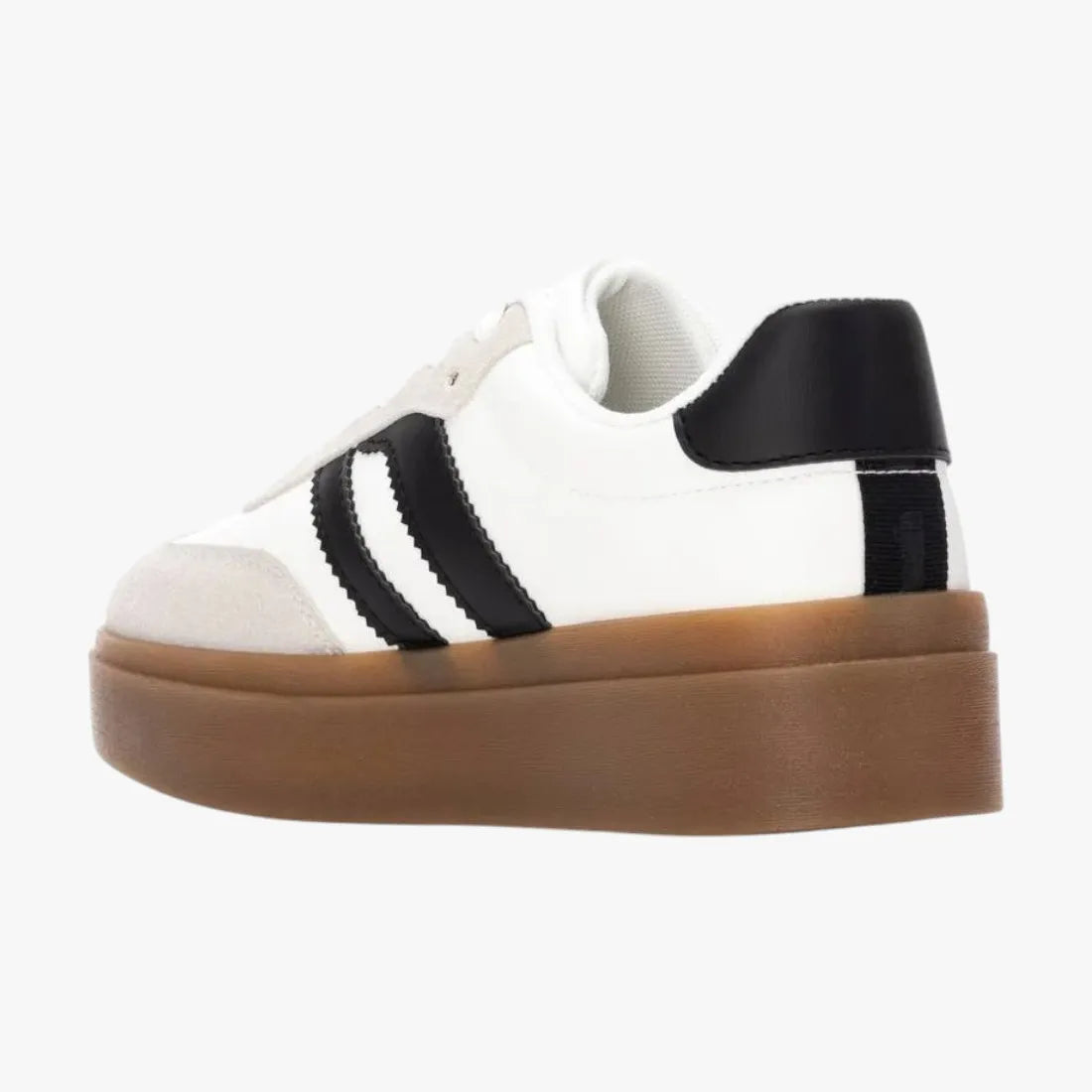 Refresh White & Black Platform Sneakers with Gum Sole - Leavys Shoes