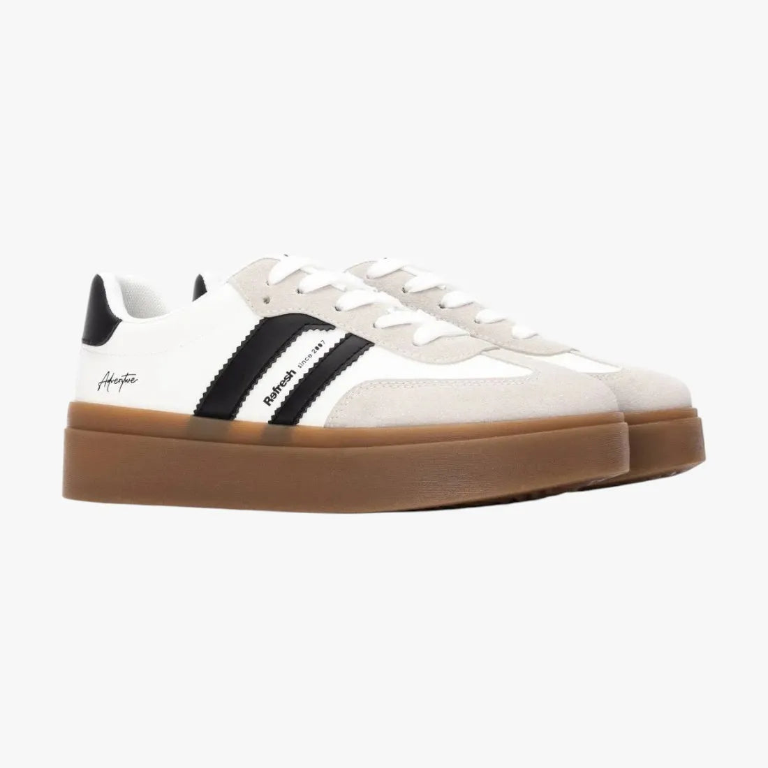 Refresh White & Black Platform Sneakers with Gum Sole - Leavys Shoes