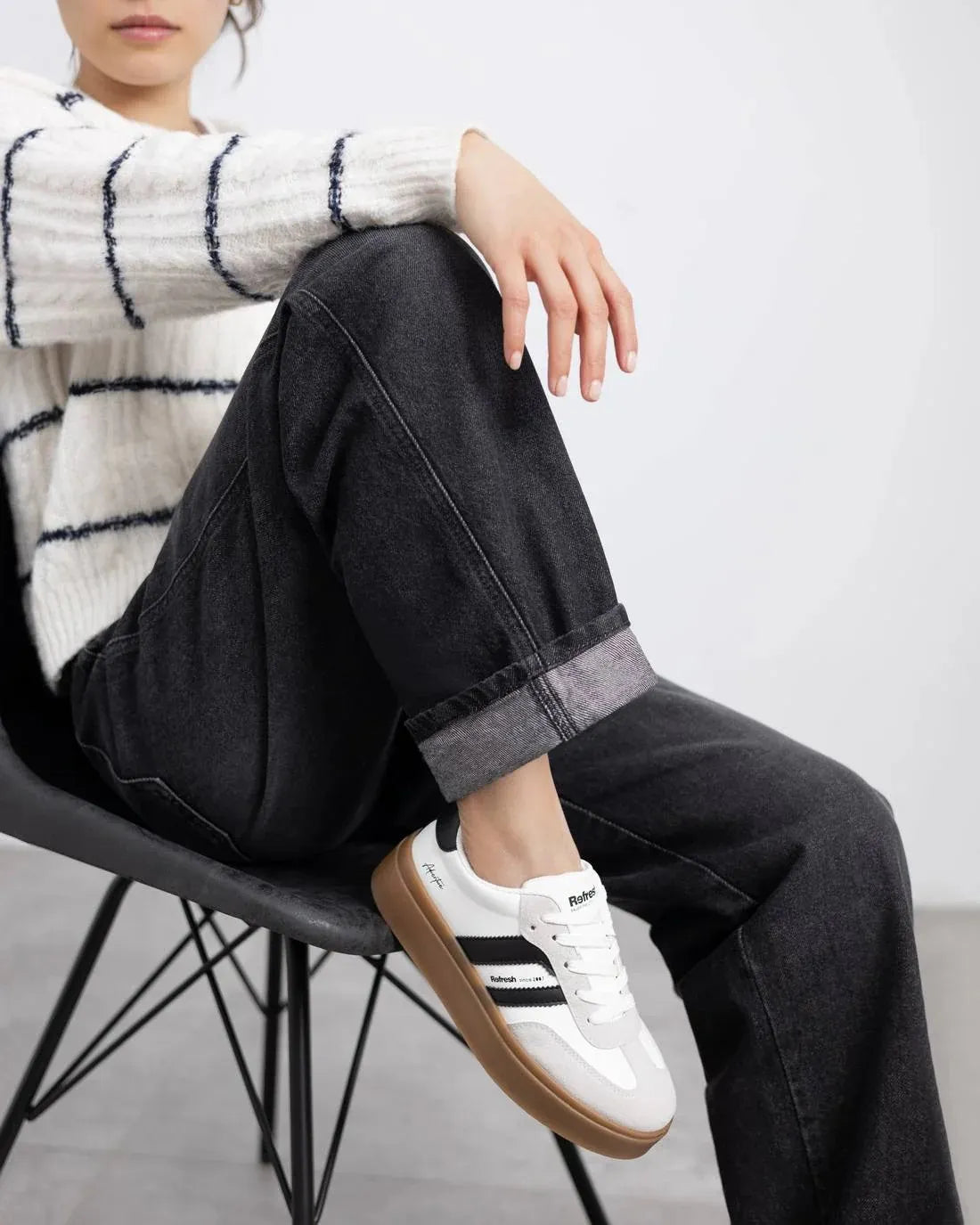 Refresh White & Black Platform Sneakers with Gum Sole - Leavys Shoes