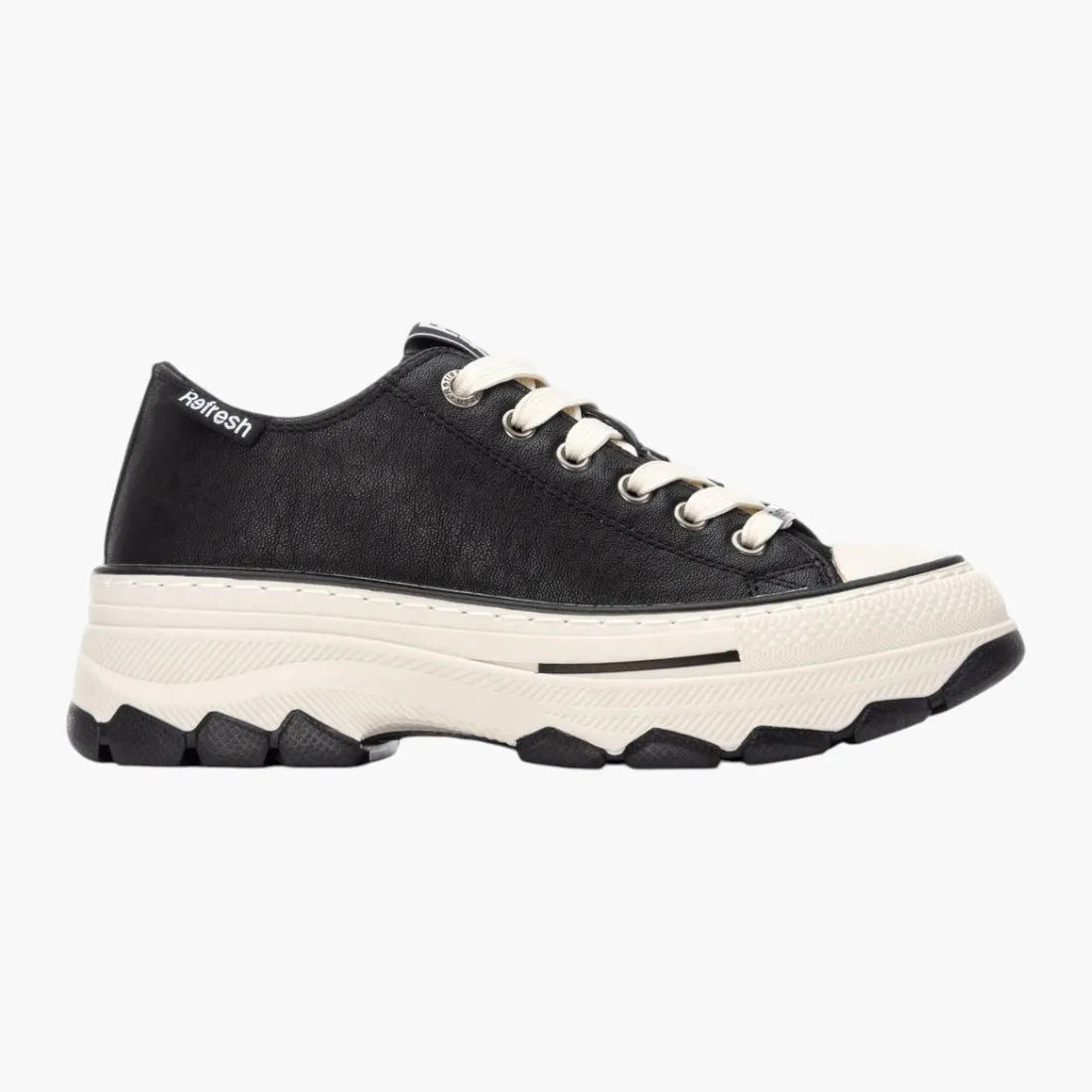 Refresh Black Vegan Platform Trainers with Contrast Laces - Leavys Shoes