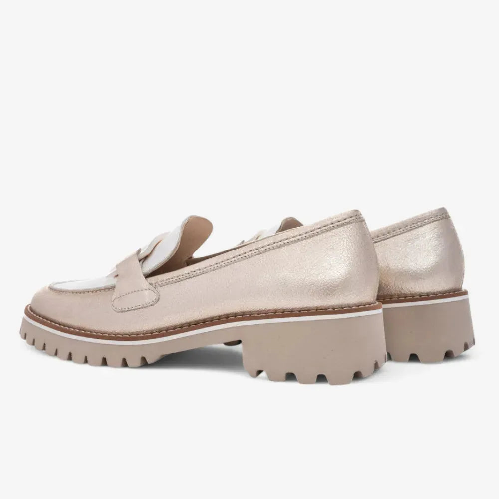 Ara Kent 2.0 Loafer – Cream & Gold Metallic with Chunky Sole - Leavys Shoes