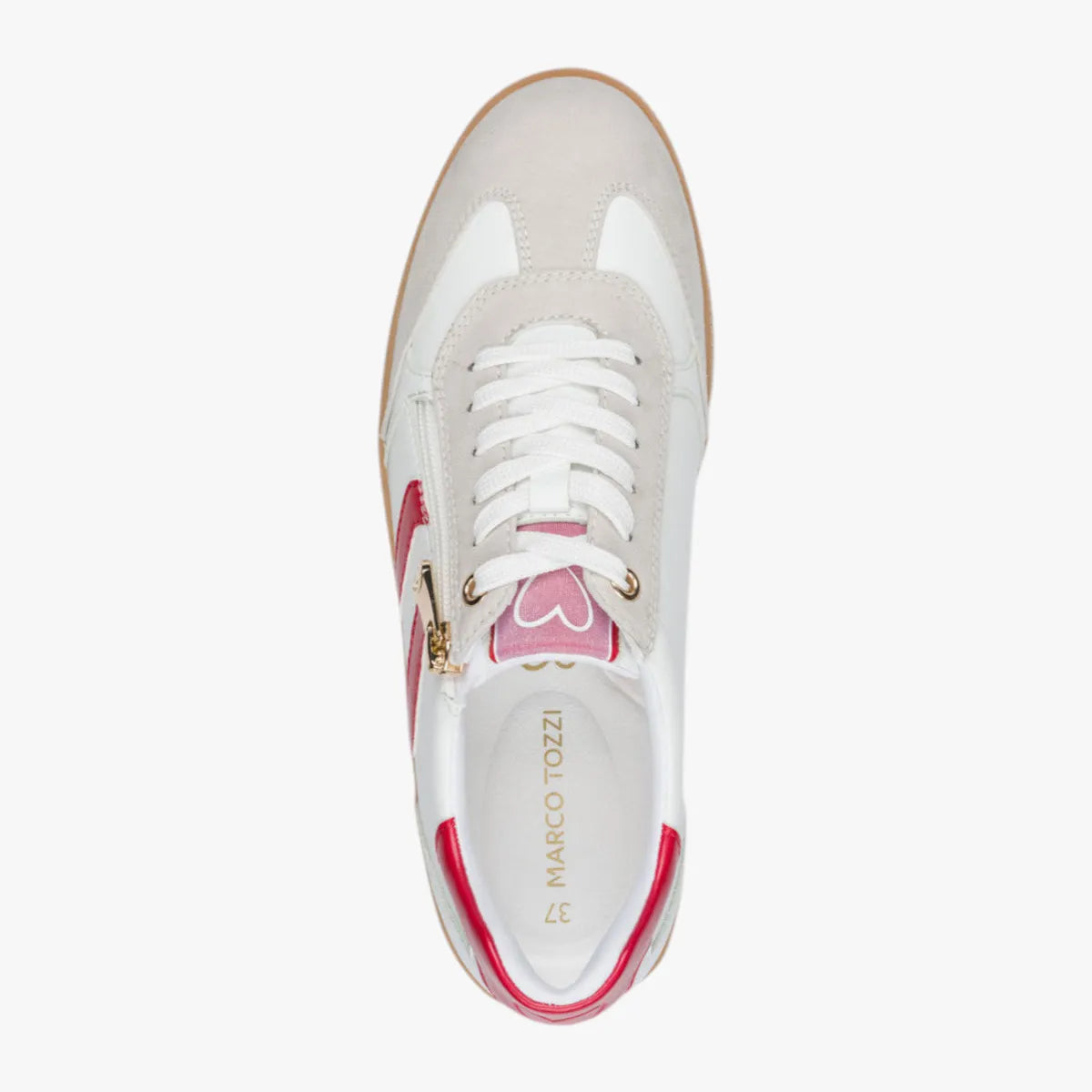 Marco Tozzi White and Red Trainer (Lace Up and Zip)