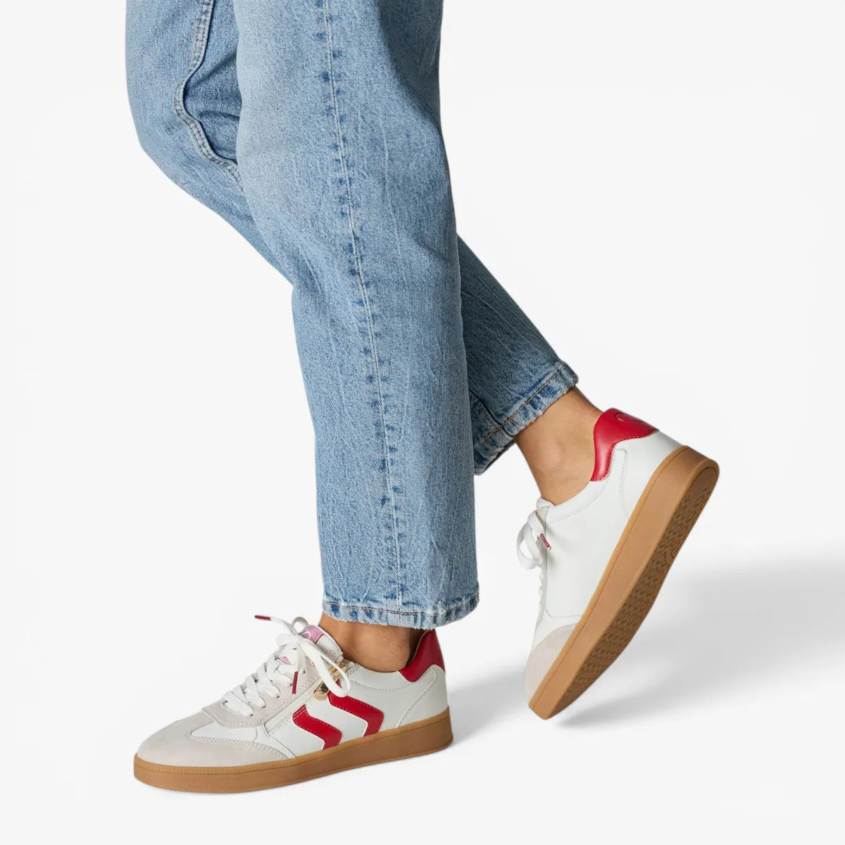 Marco Tozzi White and Red Trainer (Lace Up and Zip)