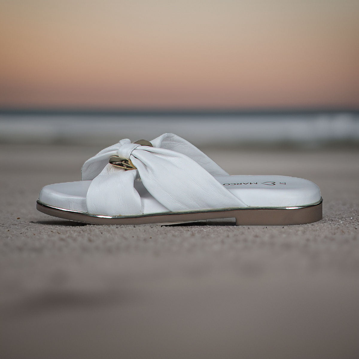 Marco Tozzi White Leather Sandal with Gold Trim