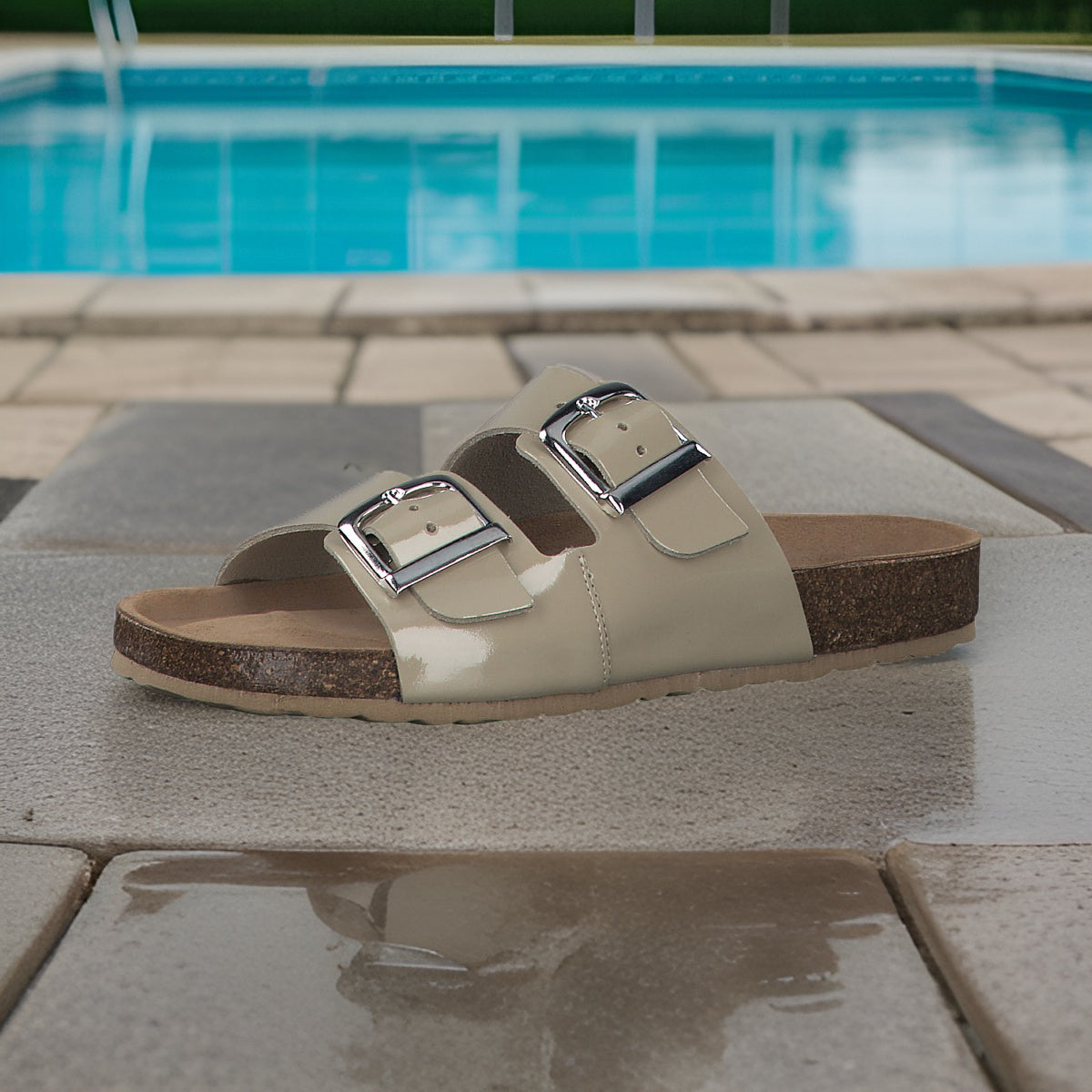 Marco Tozzi Pebble Coloured Leather Sandal with Silver Buckle Detail - Leavys Shoes