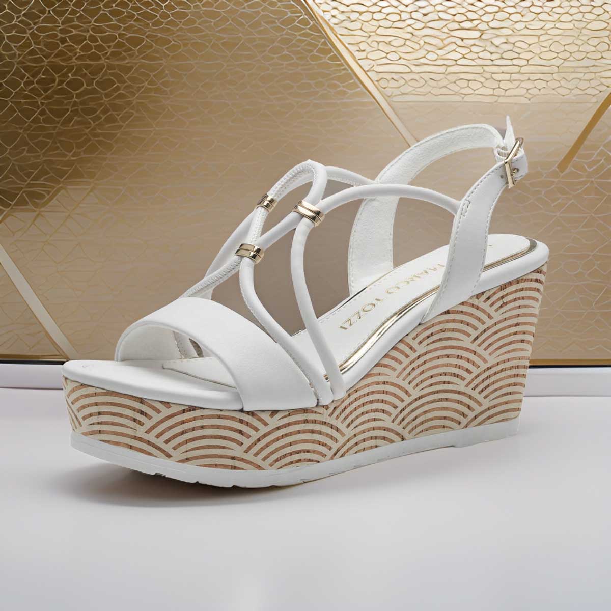 Marco Tozzi White Gold-Detailed Wedge Sandal