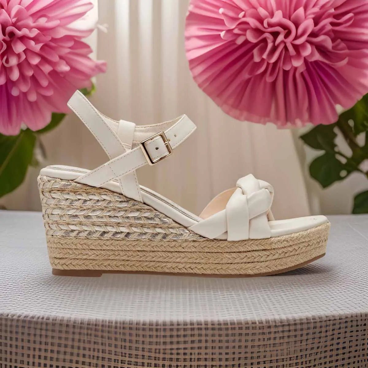 Marco Tozzi Cream Gold-Detailed Wedge Sandal - Leavys Shoes