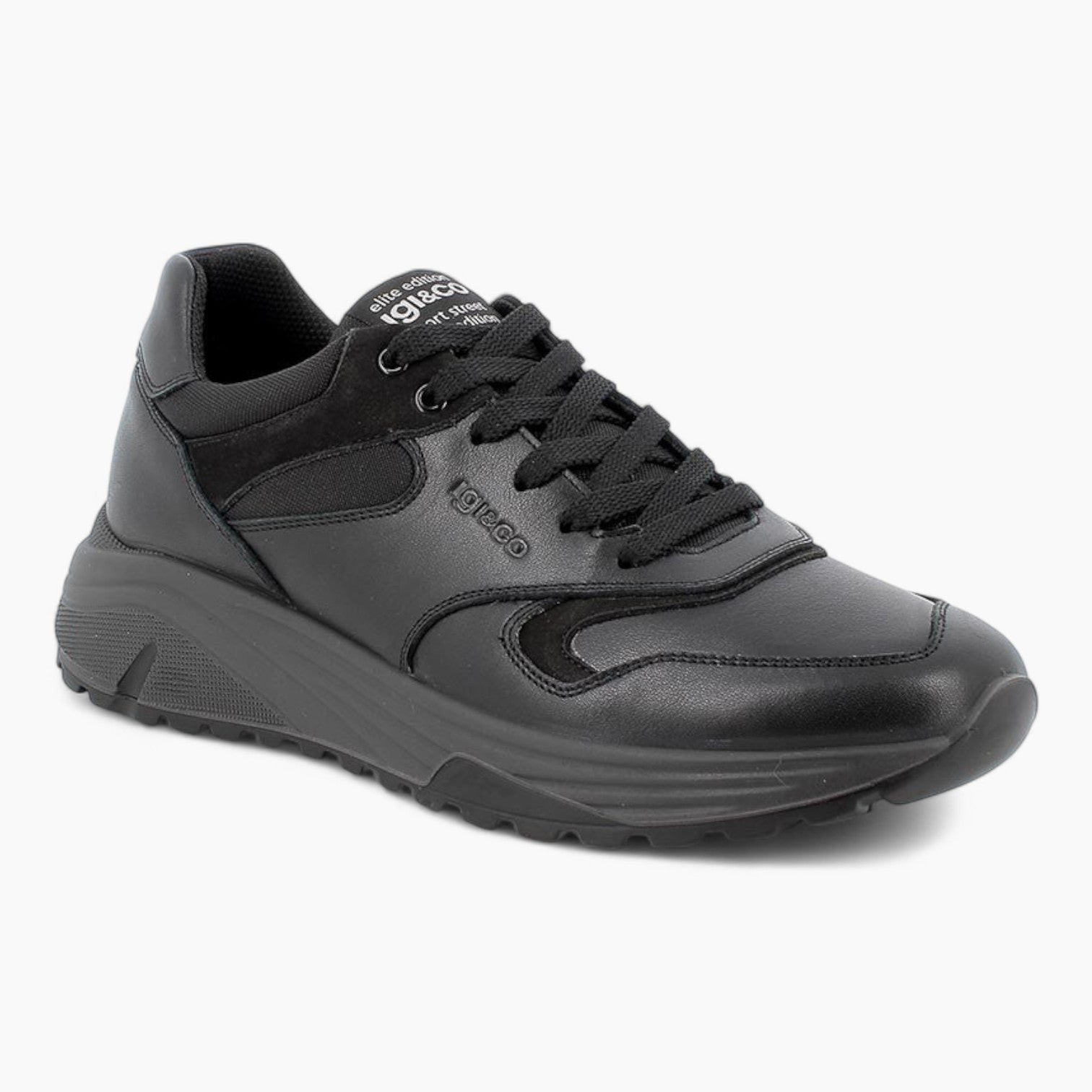 Men's Black Leather Sneakers by IGI&CO – Memory Foam Cushioning - Leavys Shoes