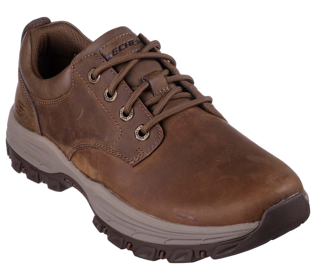     Front view of Skechers Knowlson - Leland brown leather lace-up shoes.