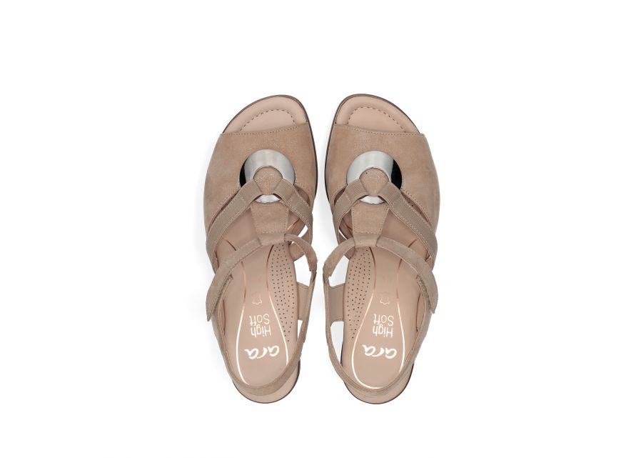 Ara Beige Sandals with Silver Details and Adjustable Velcro Strap
