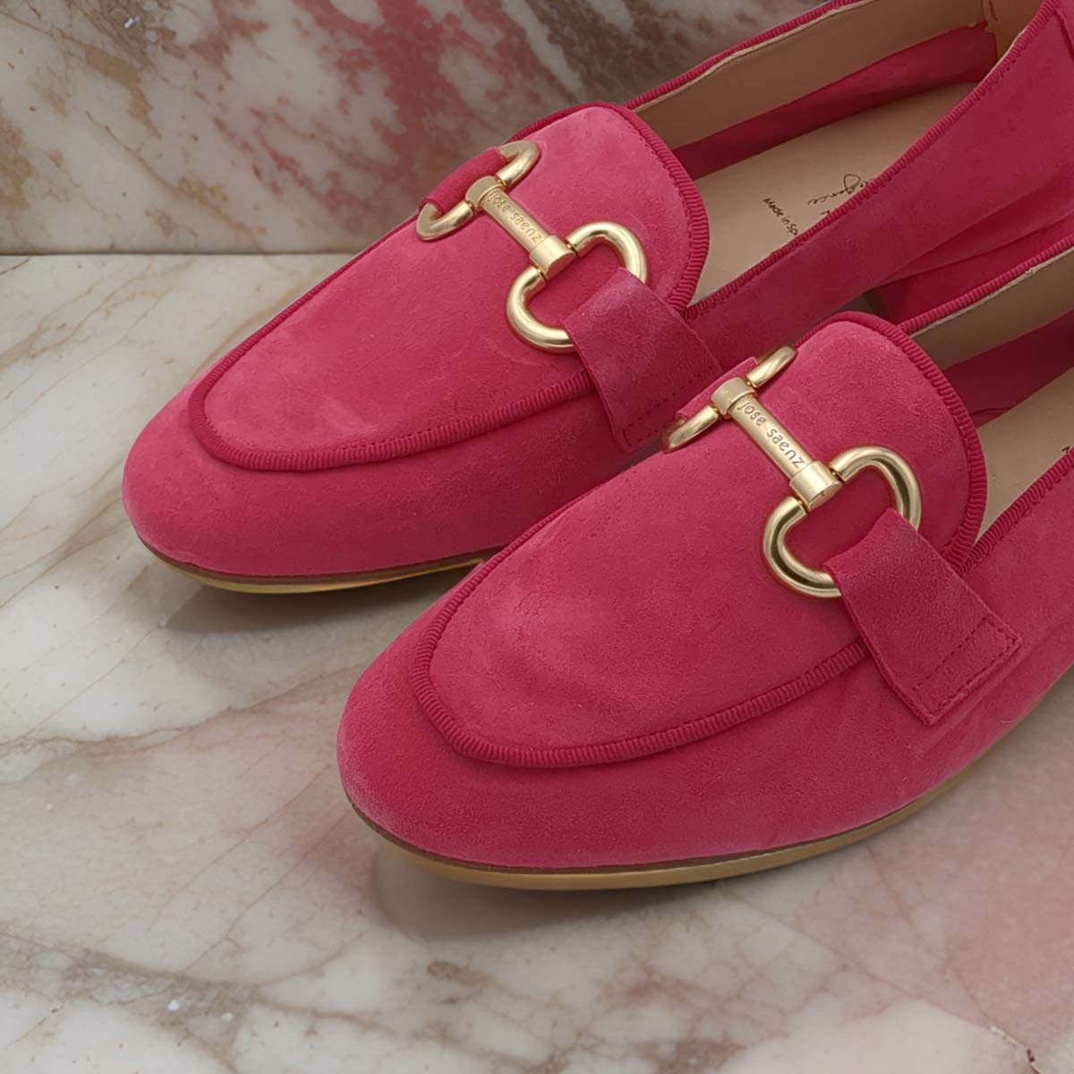 Jose Saenz Fuchsia Suede Loafers - Comfort & Gold Chain Detail