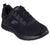 Lifestyle image showing the all-black Skechers Track - Broader in a gym setting.
